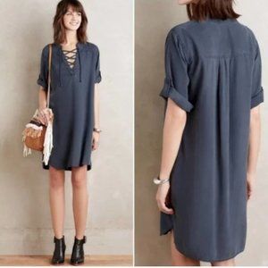 Anthropologie cloth & stone Chambray Lace Up Tunic Dress size XS